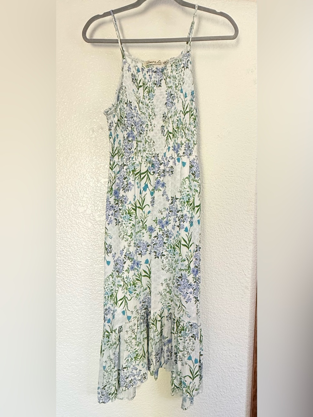 Liberty Love White Floral High-Low Sundress with Blue & Green Print